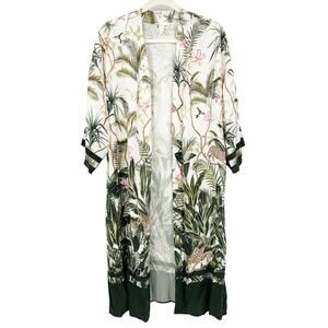 H&M Womens Tropical Jungle Printed Open Front Knee Length Kimono Size XS/S‎